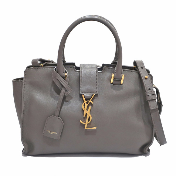 Saint Laurent Baby Cabas Handbag Shoulder Bag Leather Gray - Picture 1 of 10